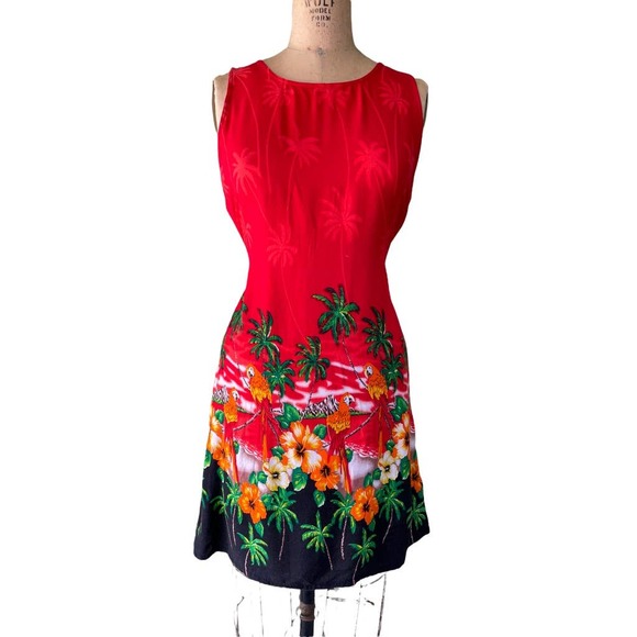 Cleopatra Multi-ColorTropical Parrot  Floral Sleeveless Tie Back Dress Size M - Picture 1 of 7